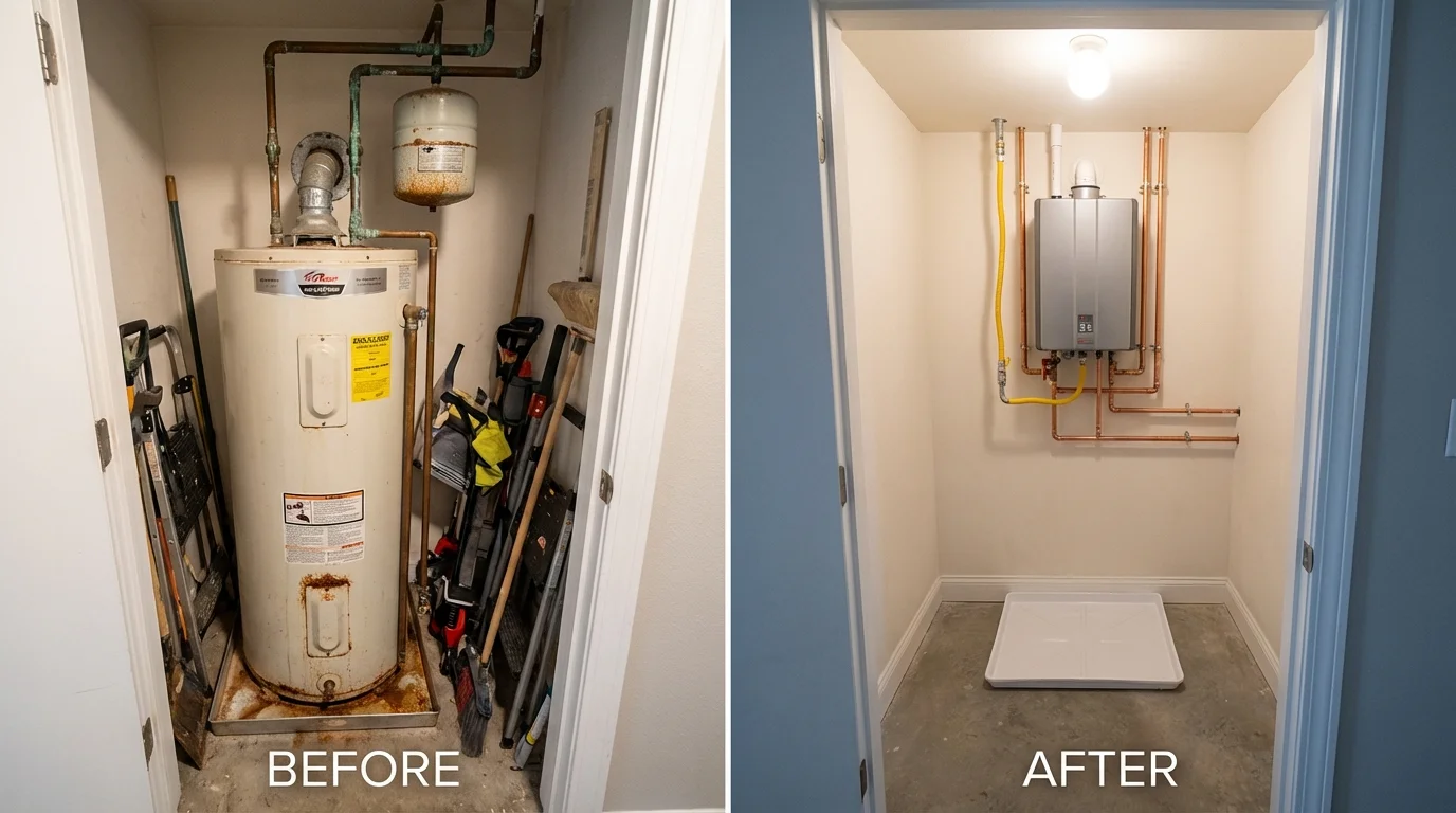 Tank water heater versus wall-mounted tankless unit comparison for Dallas, TX homeowners