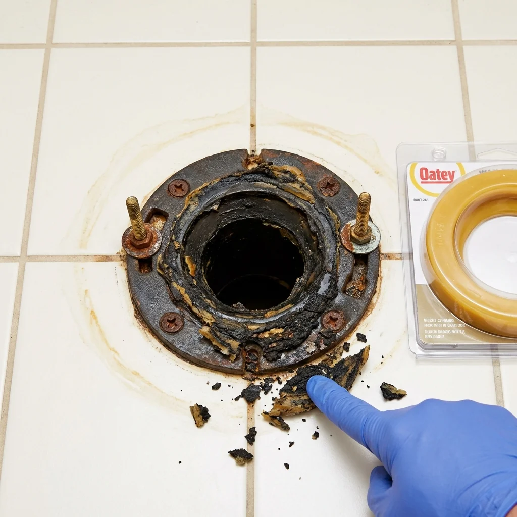 Failed wax ring showing water seepage at the base of a toilet in a Dallas, TX home